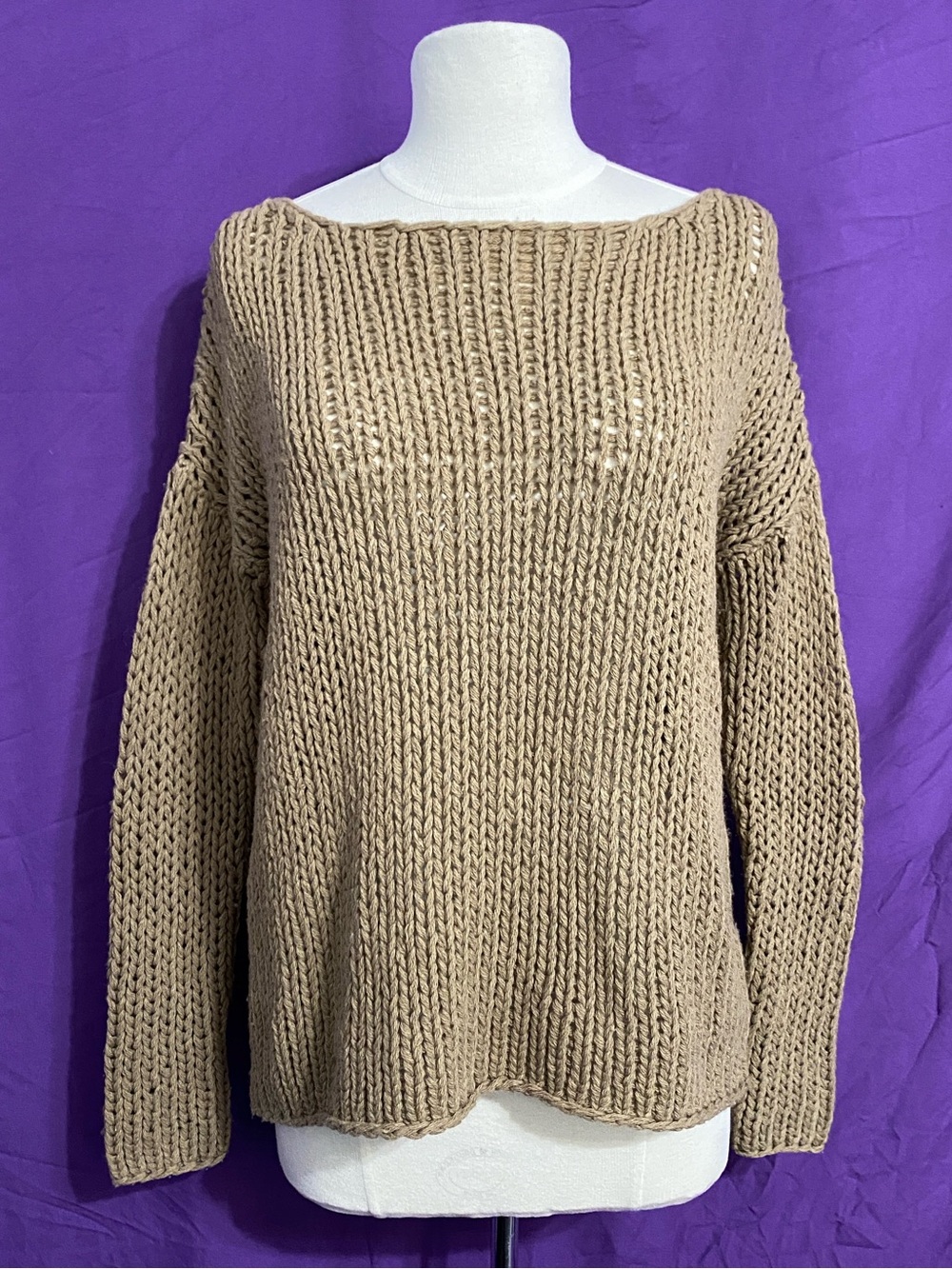 Vince Brown Wool Blend Open Knit Sweater. Size Small.